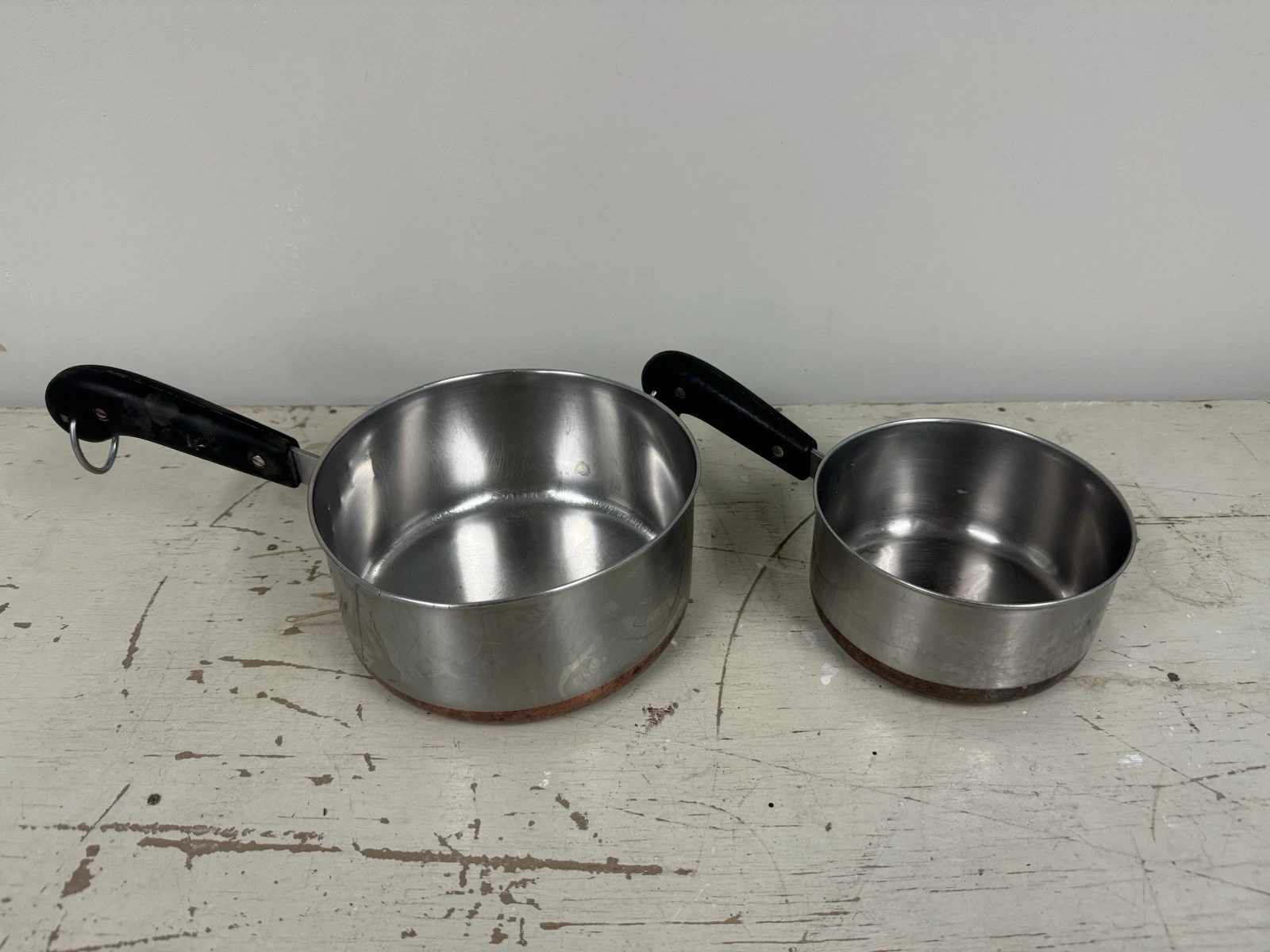 1801 REVERE WARE Set Of 2 Copper Clad Bottom Sauce Pan Pot NO LID