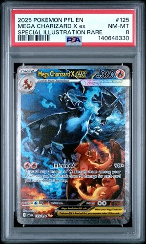 2025 POKEMON PFL EN-PHANTASMAL FLAMES #125 MEGA CHARIZARD X EX PSA 8