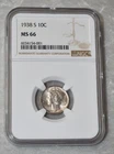 1938 S MERCURY DIME 90% SILVER CERTIFIED NGC MS 66 MS66 SAN FRANCISCO MINT COIN