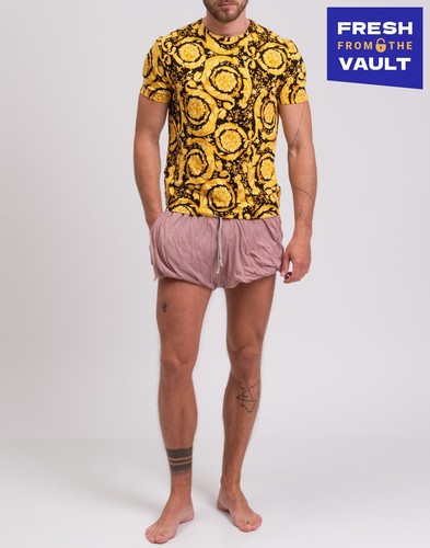 RRP€220 VERSACE Undershirt IT3 EU S USA XS Yellow Barocco Pattern Made in Italy - 第 1/9 張圖片