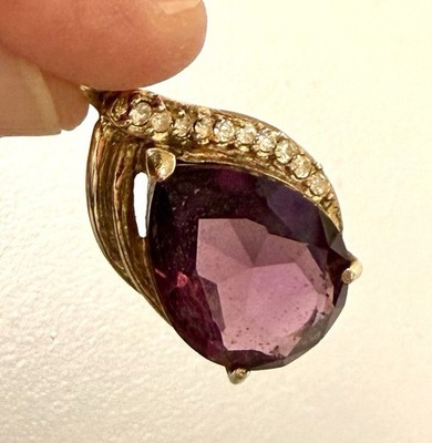 Vintage Sterlingsilber Amethyst Farbe Glas Träne Verstärker Anhänger Strass