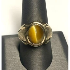 MEN'S 925 STERLING SILVER VERMEIL AND TIGER'S EYE RING SIZE 9.5 SKY