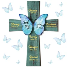 11.81 Inch Cross Christian Wood Sign Inspirational Wood Wall Decor Bible Vers...