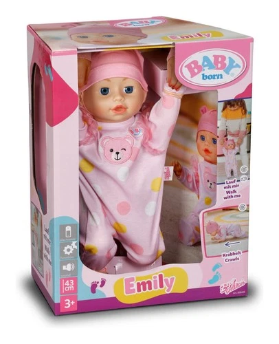 Baby Born Emily Walk With Me 43cm Doll With Pink Roper & Hat **BRAND NEW**