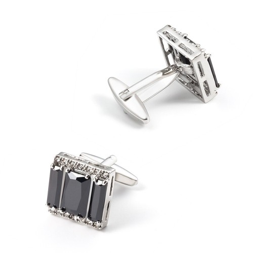 Black Zirconia Cufflinks Expensive Cuff Link How To Wear On Tuxedo Suit Shirt - Picture 5 of 10