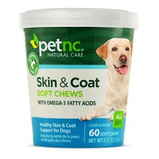 Petnc Natural Care Dog Skin and Coat Supplement 60 Chewables , With Omega 3,