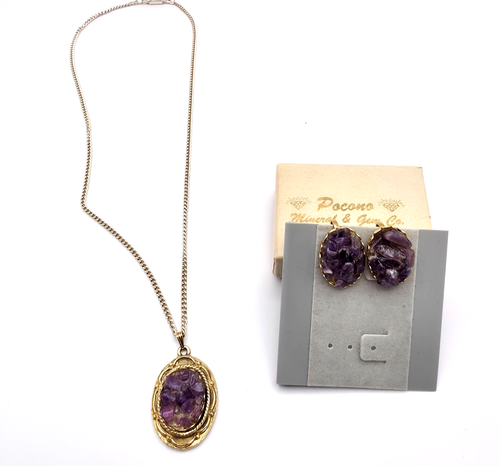 Conjunto de pendientes vintage de amatista con astillas en tono dorado con tornillos y piedras preciosas - Imagen 2 de 21