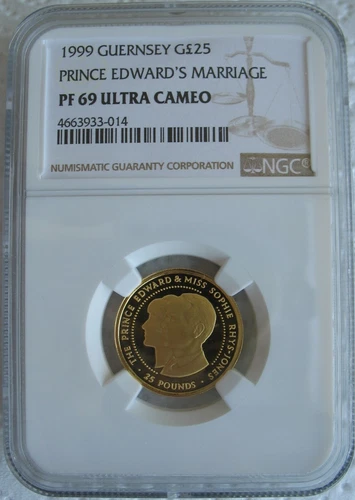 Guernsey 1999 Gold 25 Pounds NGC PF-69 Ul.Cameo PRINCE EDWARD'S MARRIAGE 