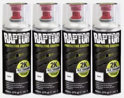 4 X WHITE UPOL RAPTOR 2K TOUGH BED LINER U-POL PROTECTOR - 400ML AEROSOL