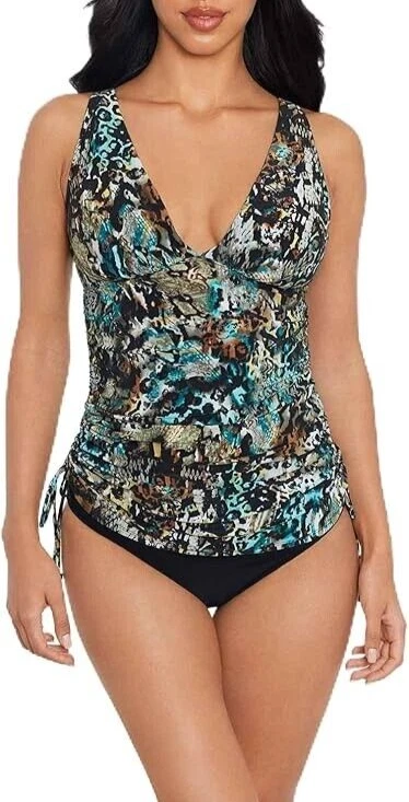 Magicsuit by Miraclesuit Sz 10 Dani Posh Mosh Tankini Top Swimsuit Drawstring - Image 2 of 4