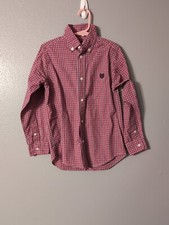 Chaps Boy's Red Plaid Long Sleeve Button Down Dress Shirt Size 7