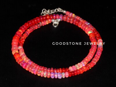 Red Ethiopian Fire Opal Beads 925 Silver Natural Roundelle beaded Necklace 3-5mm