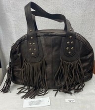 Sundance Fringe And Stud Chocolate Brown Womens Leather Satchel Bag New