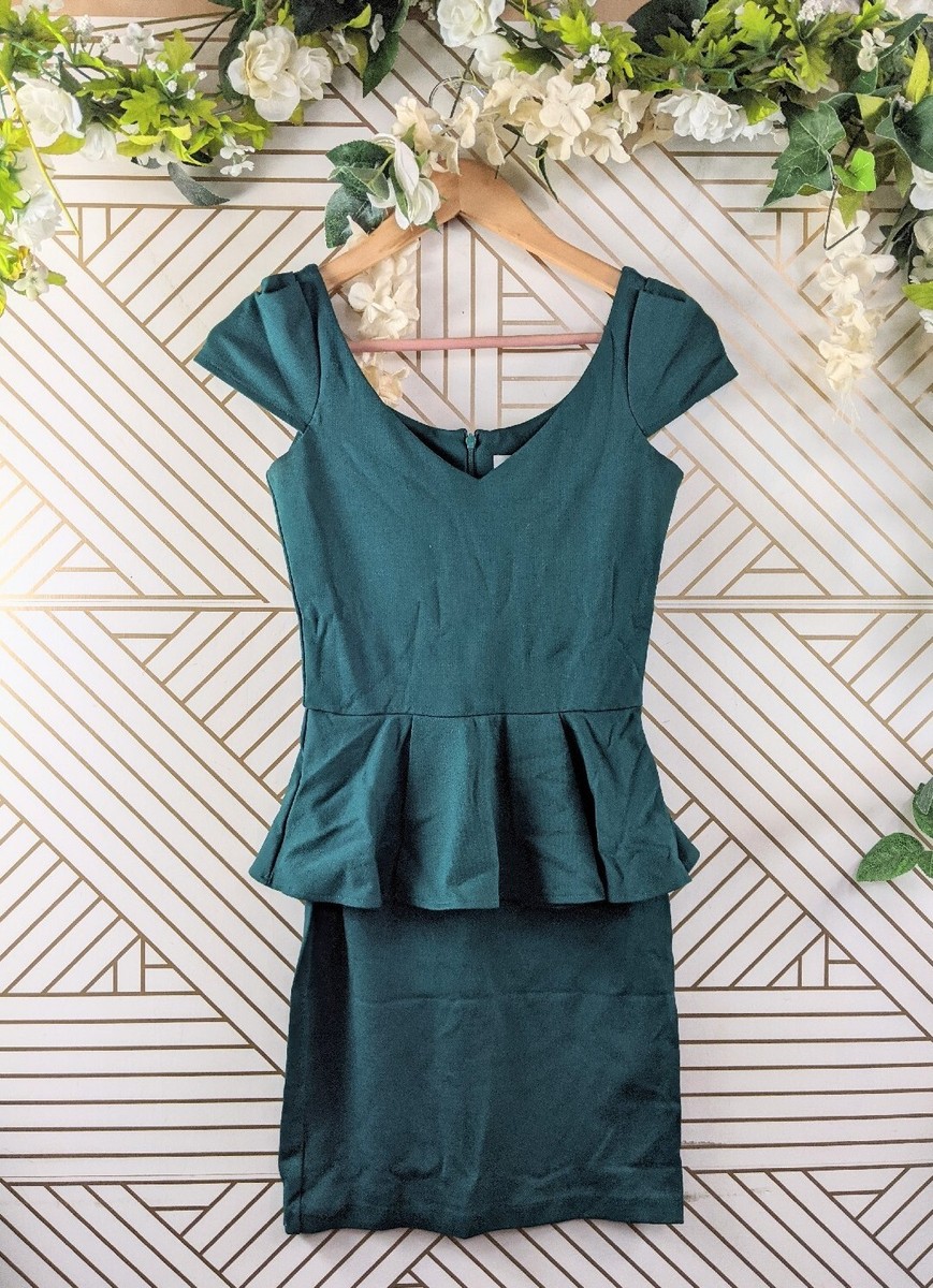 AMANDA UPRICHARD Women's Green Ponte Knit Peplum Dress Size P | eBay