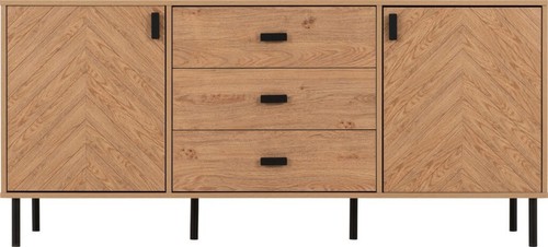 LEON MEDIUM OAK EFFECT & BLACK 2 DOOR 3 DRAWER SIDEBOARD - Picture 3 of 7