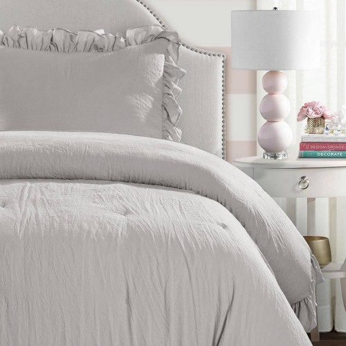 Lush Decor Comforter Set 68"x92" Light Gray Twin XL Polyester Textured (2-Piece) - Picture 2 of 4