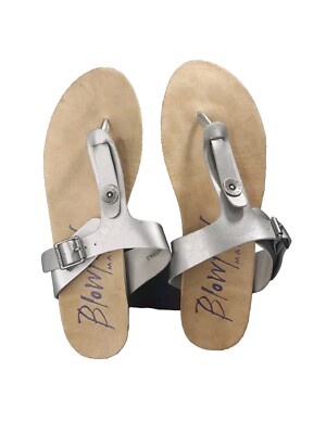 Blowfish Malibu Greco T-strap Sandals Faux Leather Slide Size 10 Silver 