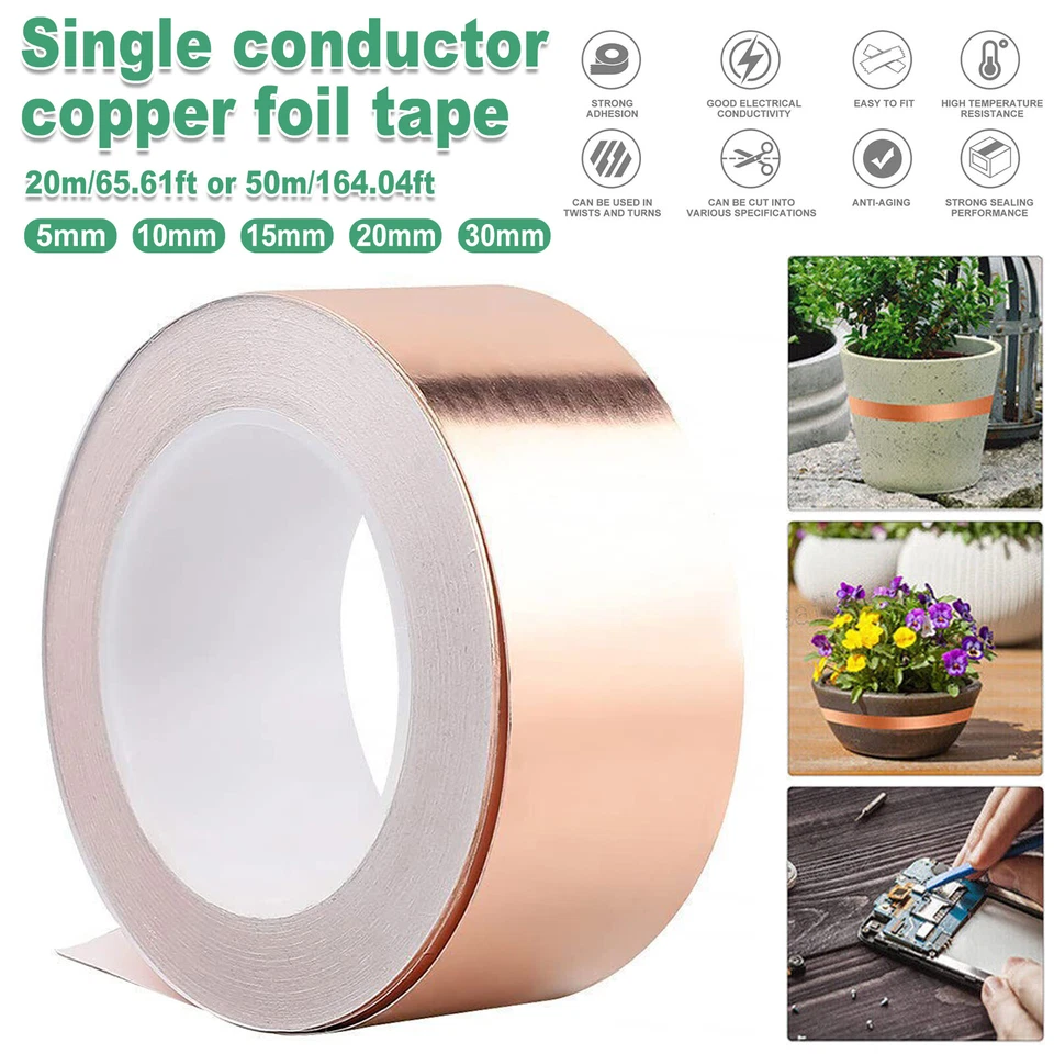 50M Copper Slug Tape Foil Adhesive Conductive Repellent Guitar Tape EMI Shield