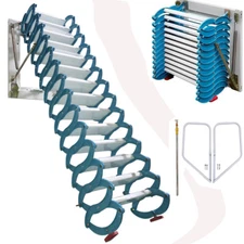 Loft Ladder Alloy Pull Down 14Steps Attic Stairs Wall Mounted Folding Ladder US