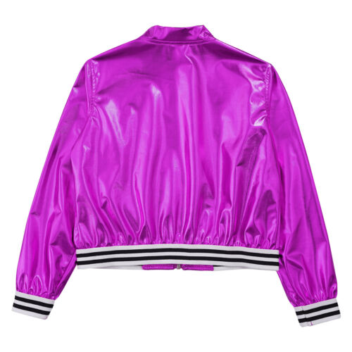DE Kinder Metallic Jacke Baseballuniform Glitzer Sweatjacke Langarm Streetwear - Bild 42 von 76