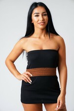 Black Tube Micro Mini Dress Women's Strapless Bodycon Pencil Short Dresses Party
