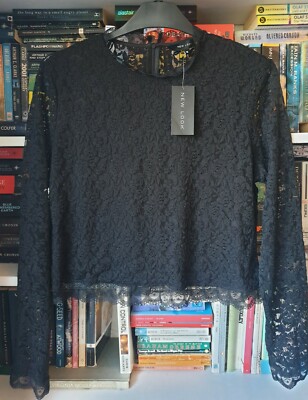 NEW LOOK Lace Top UK 18 BNWT Long Sleeved Crop Top - LINED - BLACK - 100%RATING 