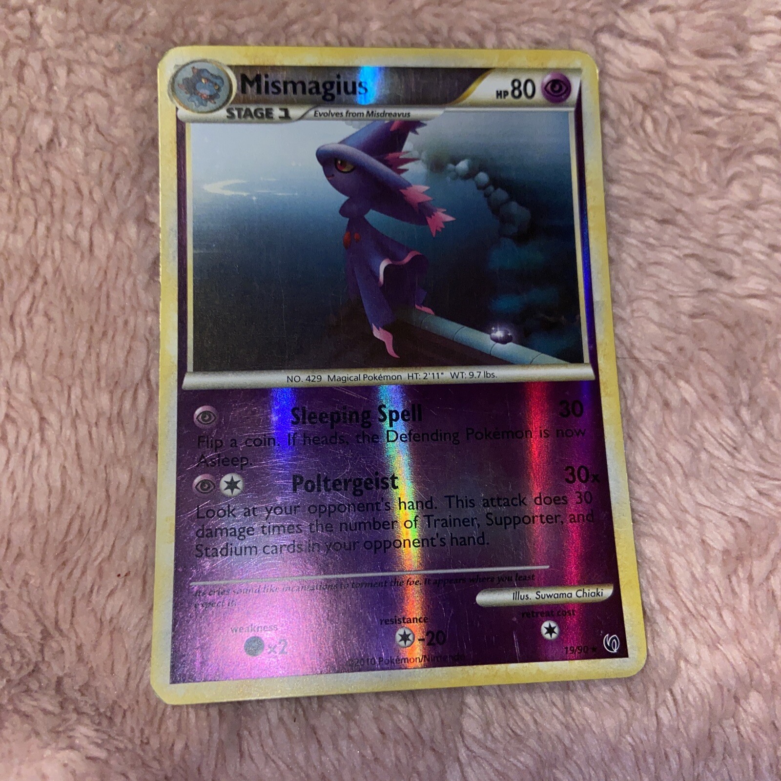 Pokémon Mismagius 19/90 Undaunted Reverse Holo Rare HGSS Vintage 2010 NM