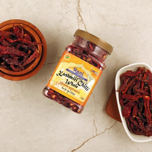 Rani Kashmiri Chili ganz stiellos (Deggi Mirch, niedrige Hitze) 9oz (255g) PET Glas - Bild 5 von 8