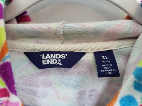 Lands' End Girls Terry Swim Cover Up Size Xl 14-16 Hooded Pockets - Picture 3 of 5