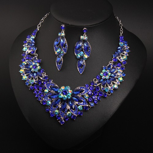 Fashion Flower Women Statement Necklace Earring Crystal Jewelry Set Bridal Gifts - 第 59/661 張圖片
