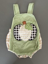 Boys 12 Month PUMPKIN Harvest Bubble 1 Piece Romper Appliqué Boutique Honey Bean