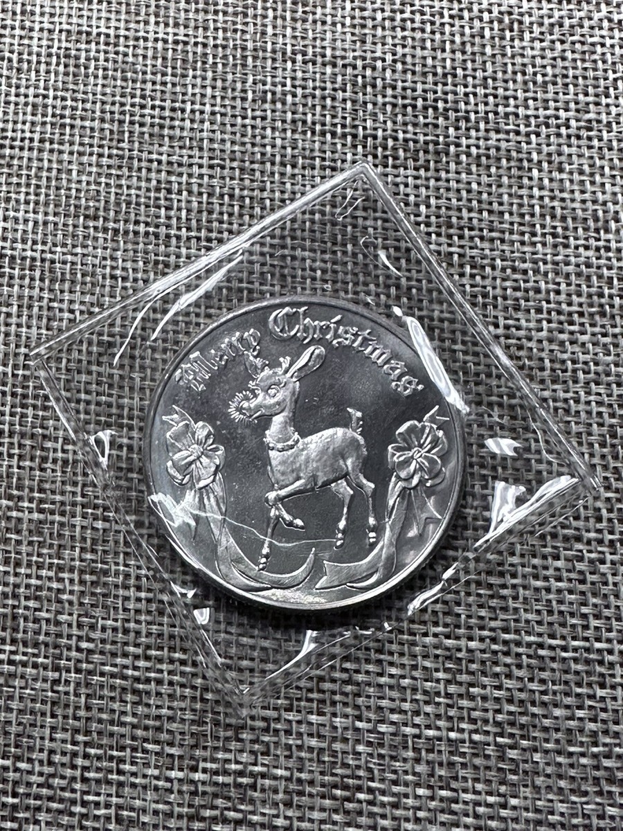 1998 RUDOLPH MERRY CHRISTMAS PEACE ON EARTH 1 TROY OZ .999 SILVER