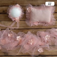 Newborn Baby Photography Props Lace Pearl Outfits Headband Wrap  Costume Set