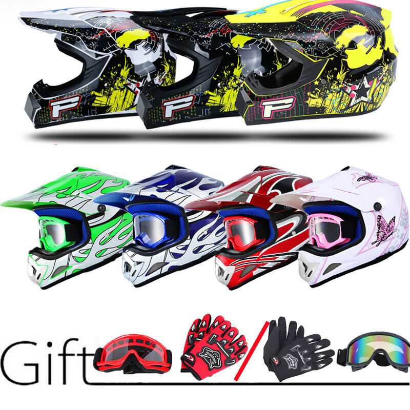 Casque VTT Integral, Casque Moto Cross Enfant 4-12 Ans Homologué DOT  Unisexe Casque de Motocross Kit (Gants, Lunettes et Masque) pour Enduro  Quad Bike BMX Offroad Go Karting Cyclomoteur Downhill : 