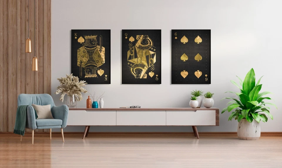 Queen of Pikes poker poster — Golden playing cards print, aesthetic wall art - Image 2 of 4