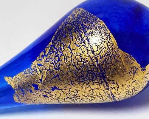 AUSTRALIAN STUDIO ART GLASS HANGING BAUBLE COBALT BLUE & GOLD HAND CRAFTED - Picture 8 of 17