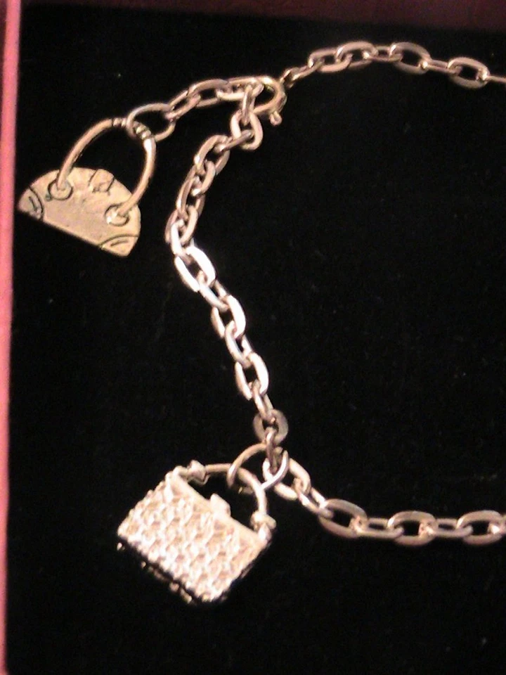 Bracciale cavigliera ciondoli charms borsette cuori argento placcato oro  NUOVO - Immagine 4 di 4