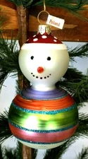VINTAGE-NEW Snowman w Stripes/Pointed Glass Nose Christmas Ornament Poland