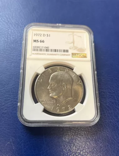 1972-D $1 Eisenhower  Dollar NGC MS66  6808217-040 Beautiful Very Rare Coin