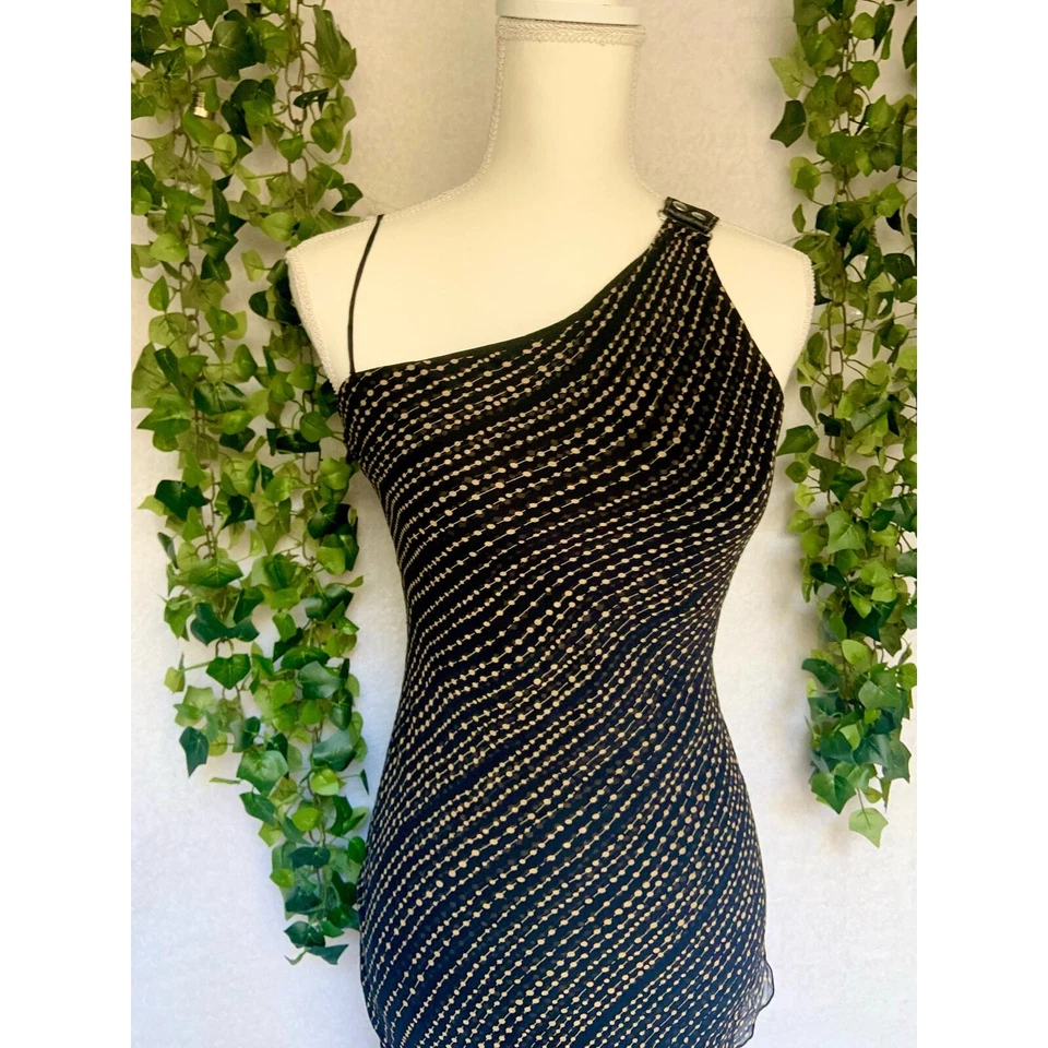 Poleci платье винтажный черный и золотой 100% шелк и кожаный ремень миди платье 8 средний - Изображение 4 из 4