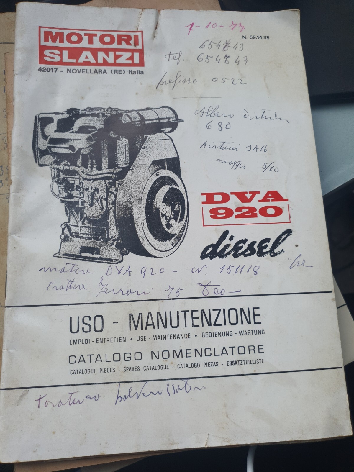 COPIA DA ORIGINALE MOTORI SLANZI DVA 920 DIESEL USO E MANUTENZIONE