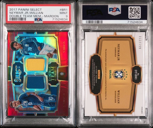 2017 Panini Select Soccer MAROON Prizm Neymar Willian Dual Jersey /199 PSA9 POP1