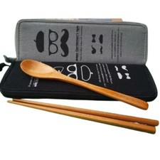 Wooden Chopsticks And Spoon Set With Portable Carry Case Reusable Washable Gift