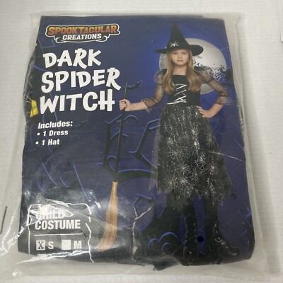 Dark Spider Witch Costume Set Child S Black Dress Hat Silver Spiderwebs