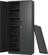 Metal Storage Cabinet with Doors and Shelves,71 Garage Storage Cabinet with Lock