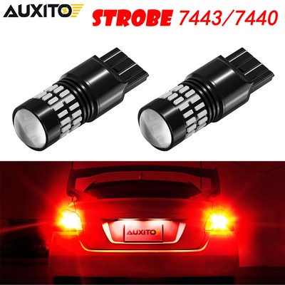 AUXITO Canbus 7443 7440 Red Strobe Flashing LED Brake Tail Signal Light Bulb EAG