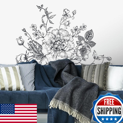 RoomMates RMK3865GM Black/White Peony Peel & Stick Giant Wall Decals