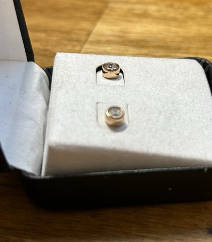 14K Rose Gold Bezel Set Natural Round Diamond Stud Earrings - Picture 5 of 7