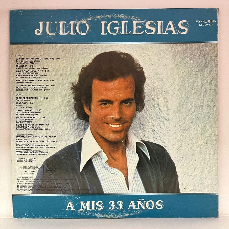 JULIO IGLESIAS - A MIS 33 AÑOS - 1977 MEXICAN LP ALBUM GATEFOLD, LATIN POP - Image 2 of 4