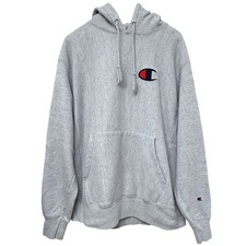 CHAMPION Reverse Weave Hoodie Size Large Oxford Grey Sweatshirt C Logo